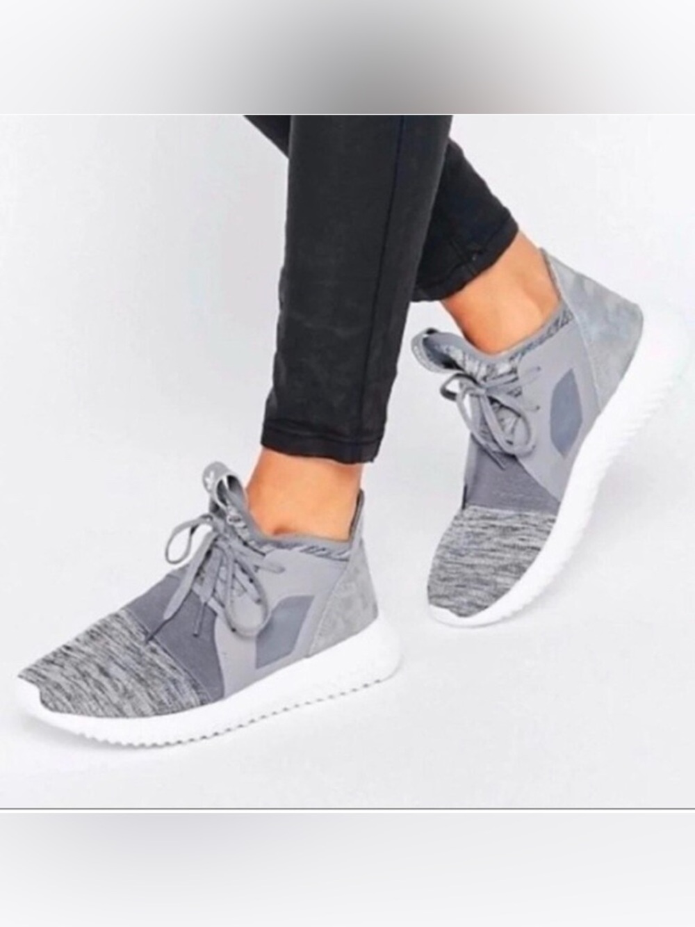 Adidas Originals Tubular Defiant Gray Marl Knit Suede Womens Sneakers Size 9